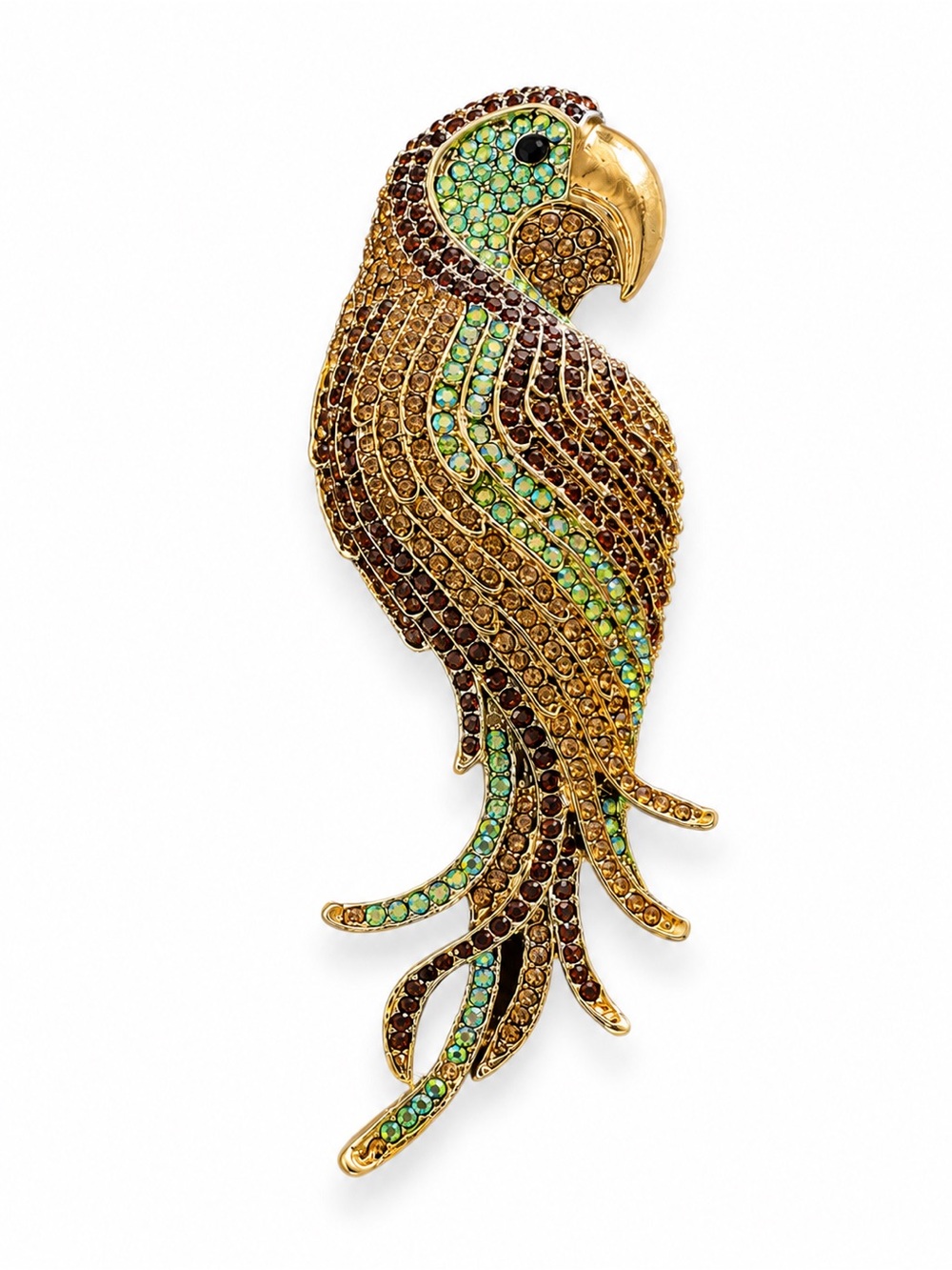 New Large Rhinestone Parrot Brooch Pin – Gold Tone Tropical Bird Brooch